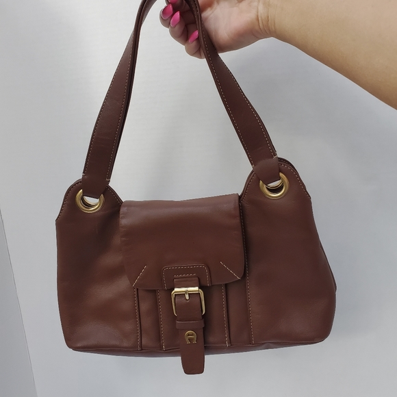 100% Leather ETIENNE Aigner Purse Bag Short Shoulder Handle Lots of Pockets! - Picture 10 of 11